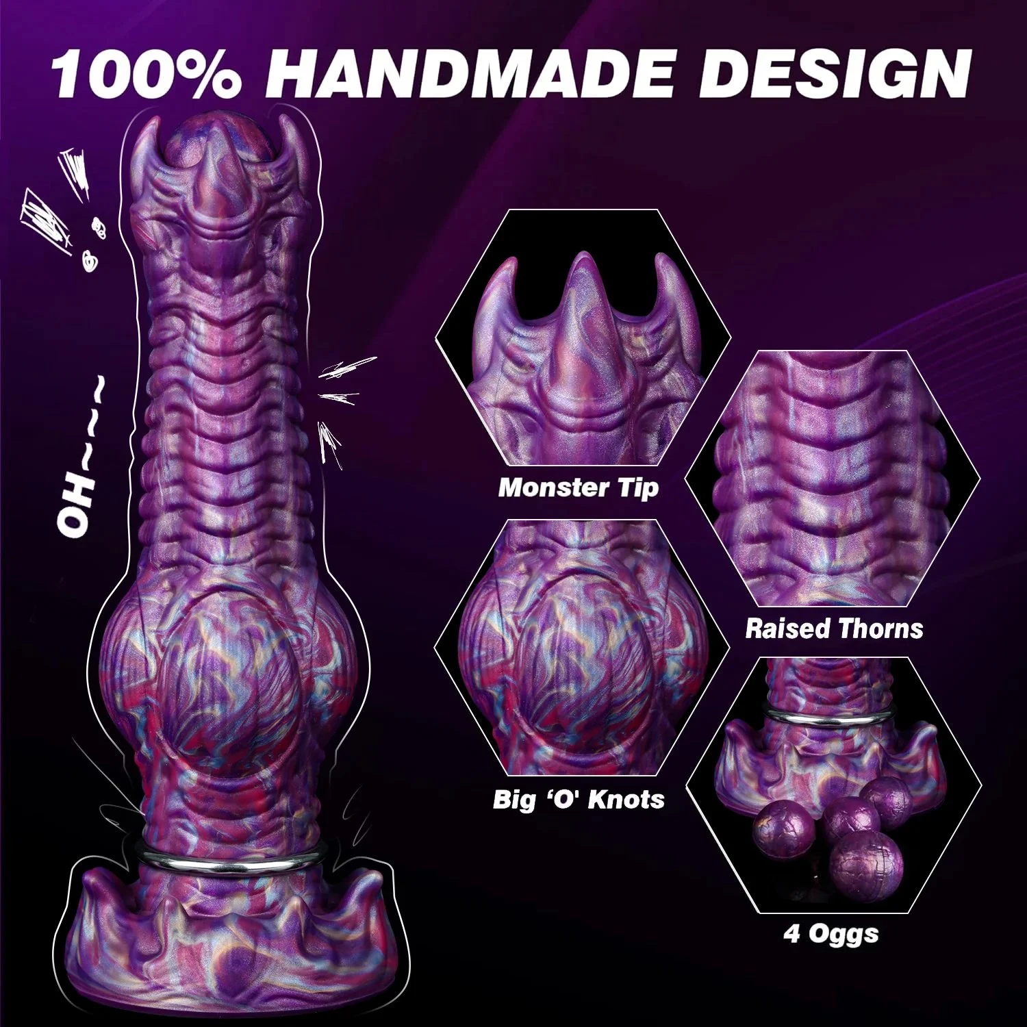 Fantasy Monster Alien Ovipositor Dildo with 4 Balls & 3 Eggs Soft Silicone Waterproof Adult Sex Toy for Women Men
