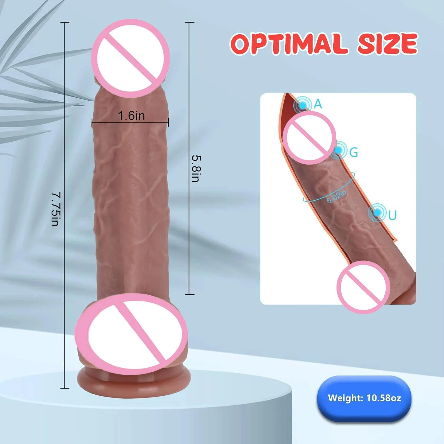 Realistic Silicone Dildo 7.8 Inch Waterproof Soft Strong Suction Cup Hands-Free G-Spot Anal Play Body-Safe Adult Sex Toy