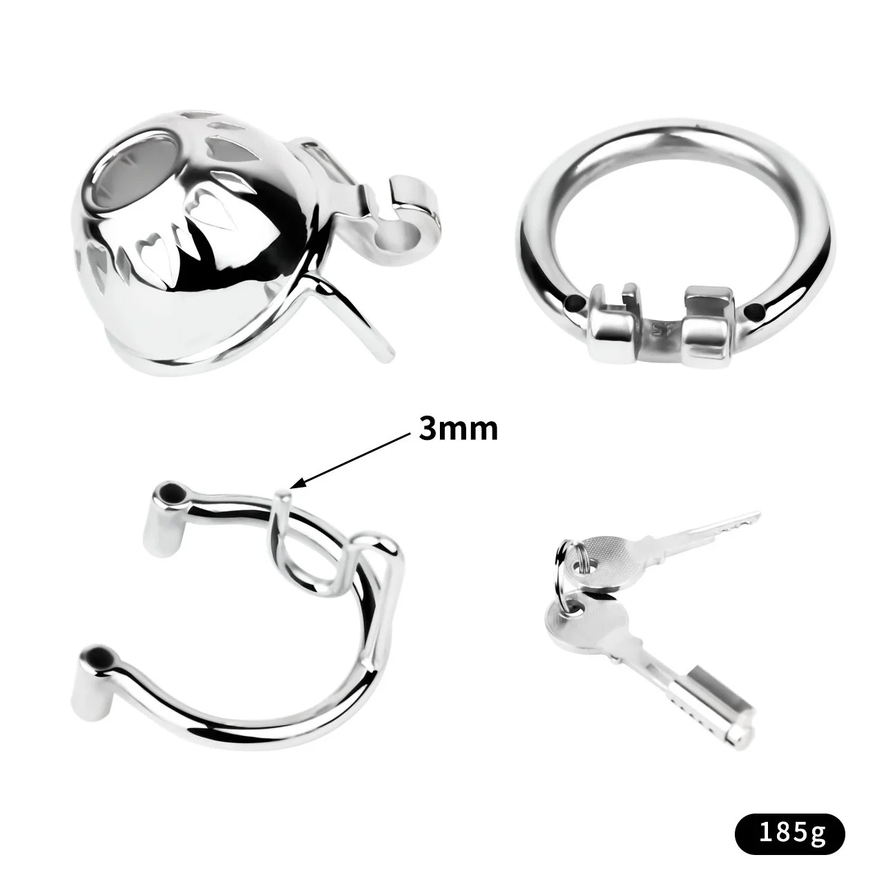 Premium Male Chastity Cage with Stealth Lock 4 Base Rings & 2 PA Ring Options Bird Lock Style for BDSM Bondage Play