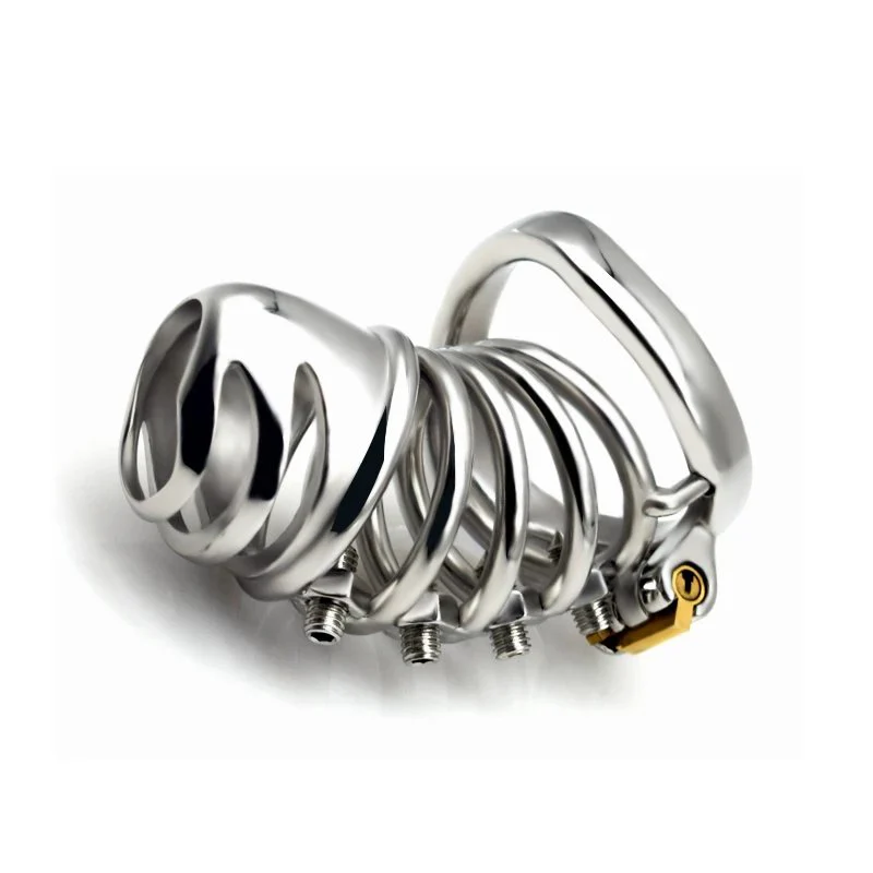 Alternative Toy Medium Metal Bird Cage Curved Male Chastity Device with Four Screws Prostate Stimulation