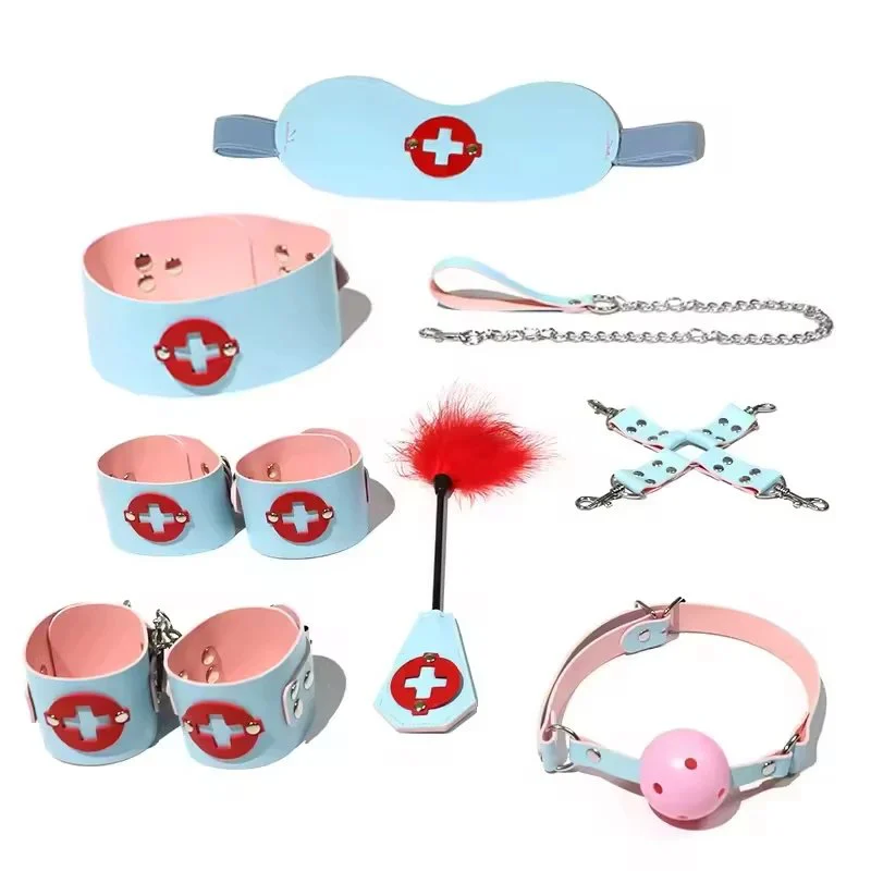Nurse Bondage Gear 8pcs set Sex Bondage Leather Handcuffs Whip Rope Adult Sex Products Fro Couples Safe Use