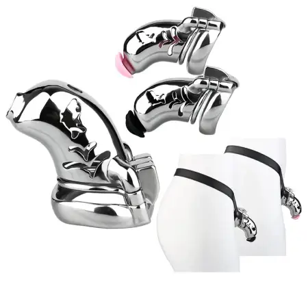 Curved Male Long Breathable Stainless Steel Stealth Lock Male Chastity Device,Cock Cage,Penis Lock, with Catheter & Belt