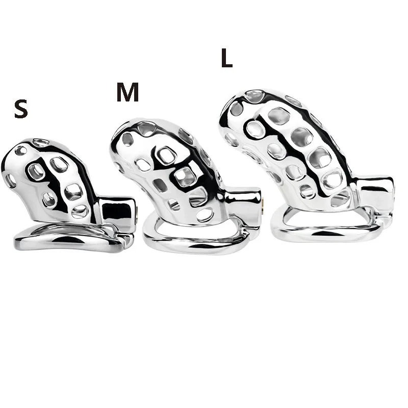 Silver Male Chastity Cage Lock Cock Device Stainless Steel Male Chastity Lock Penis Restraint Lock Cage Sex Toys for Man