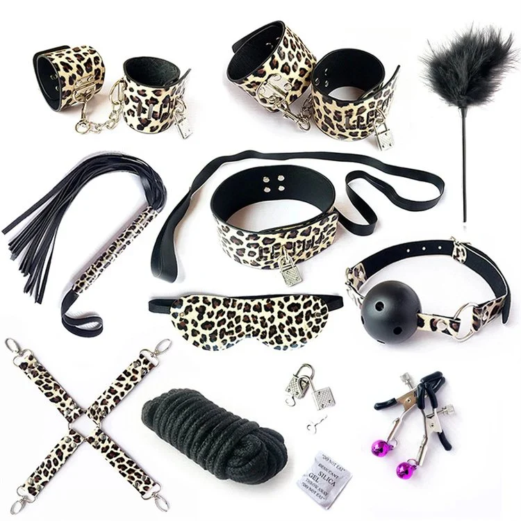 10PCS Fetish Restraint Sex Toys Set for Couples Whip Cuffs Ankle Leopard Bondage Kit
