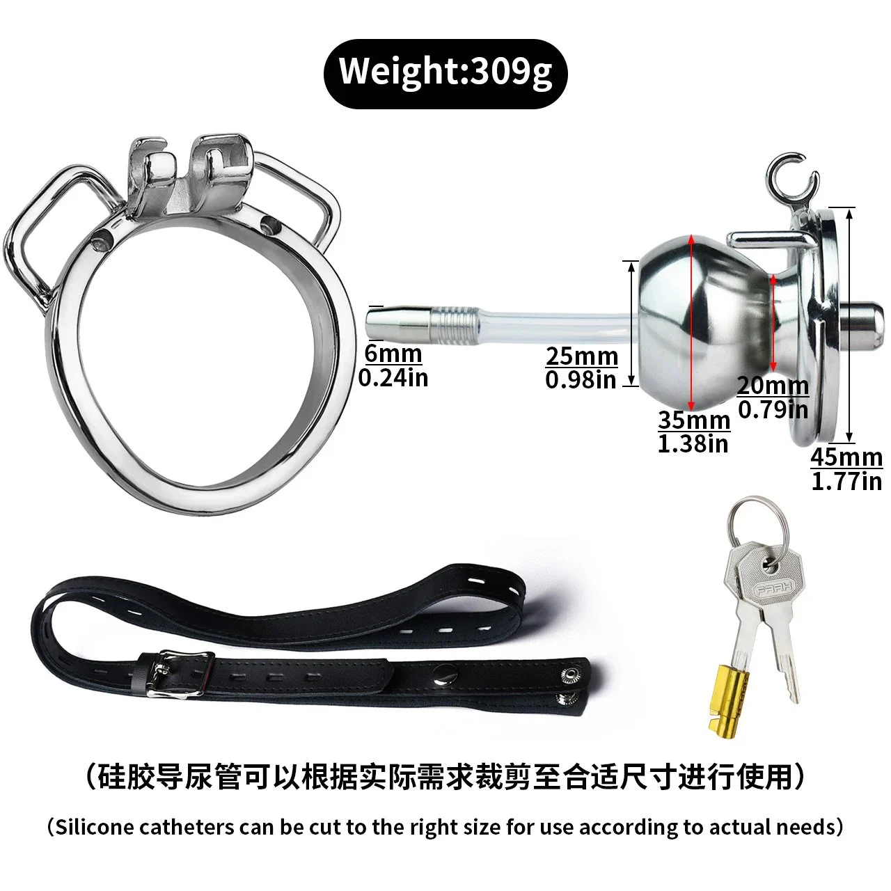 Stainless Steel Chastity Male Penis Cage Male Chastity Device With Catheter Strap on Dildo
