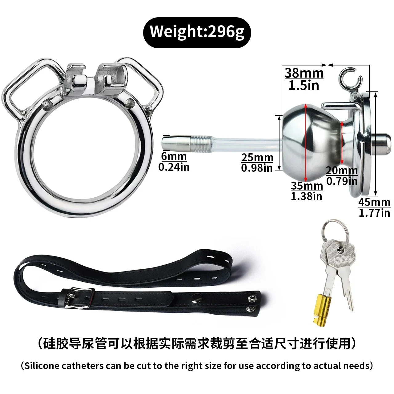 Stainless Steel Chastity Male Penis Cage Male Chastity Device With Catheter Strap on Dildo