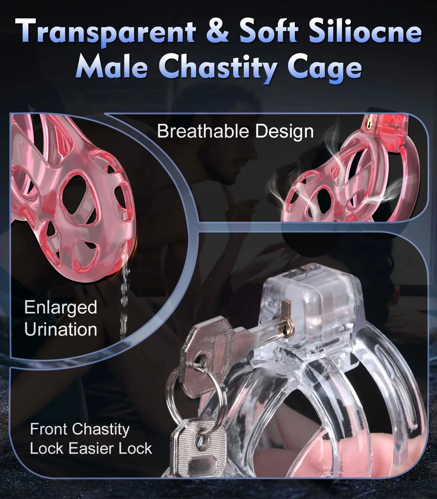 Male Chastity Cage Bondage Silicone Waterproof Eco-Friendly Invisible for Long-Term Wear 6 Penis Rings Clamps Adult