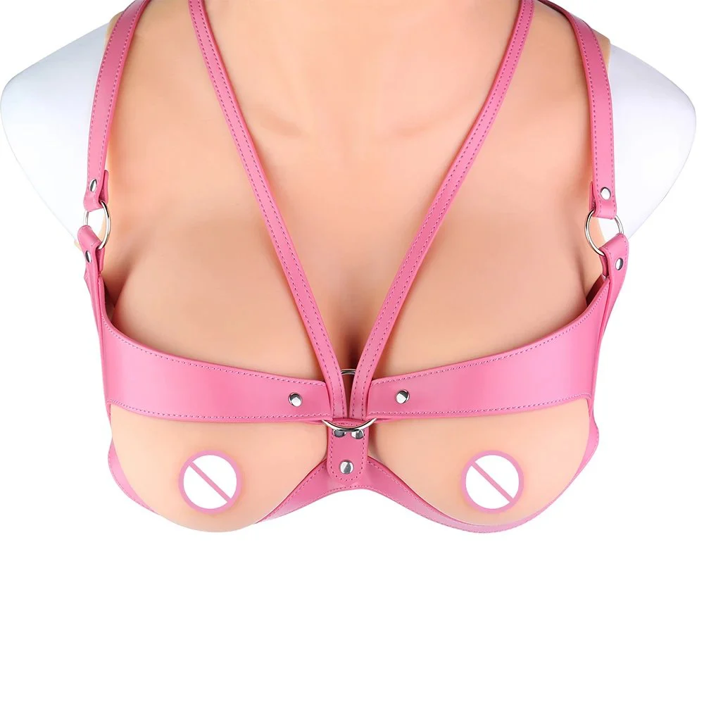 Pink and Black Women's Body Harness Set with Studded Design Light Sensory Stimulation Made of Premium PU Leather Material
