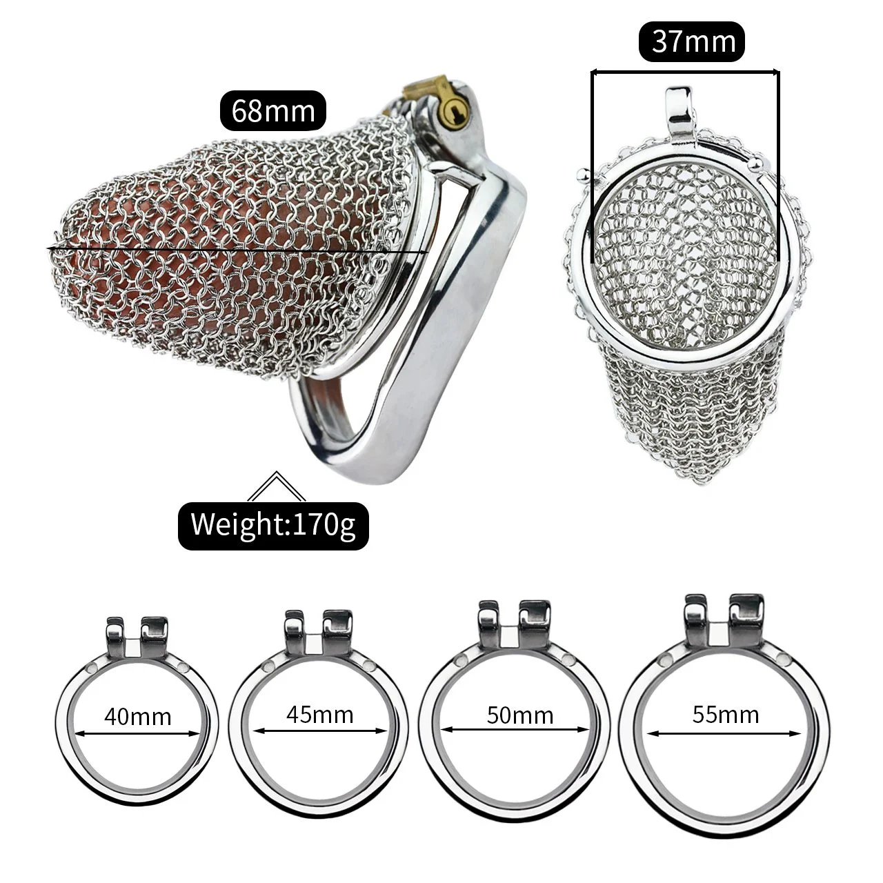 Mesh Chastity Cage Lightweight Anti-escape Adjustable Cock Cage Strap on Dildo Penile Lock Ring