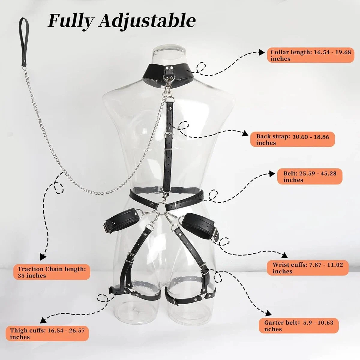 Adjustable Collar Neck to Wrist Game Set Sex Bondage Gear Wrist Thigh Handcuffs BDSM Restraints Set Adult Sex Toys for Couple
