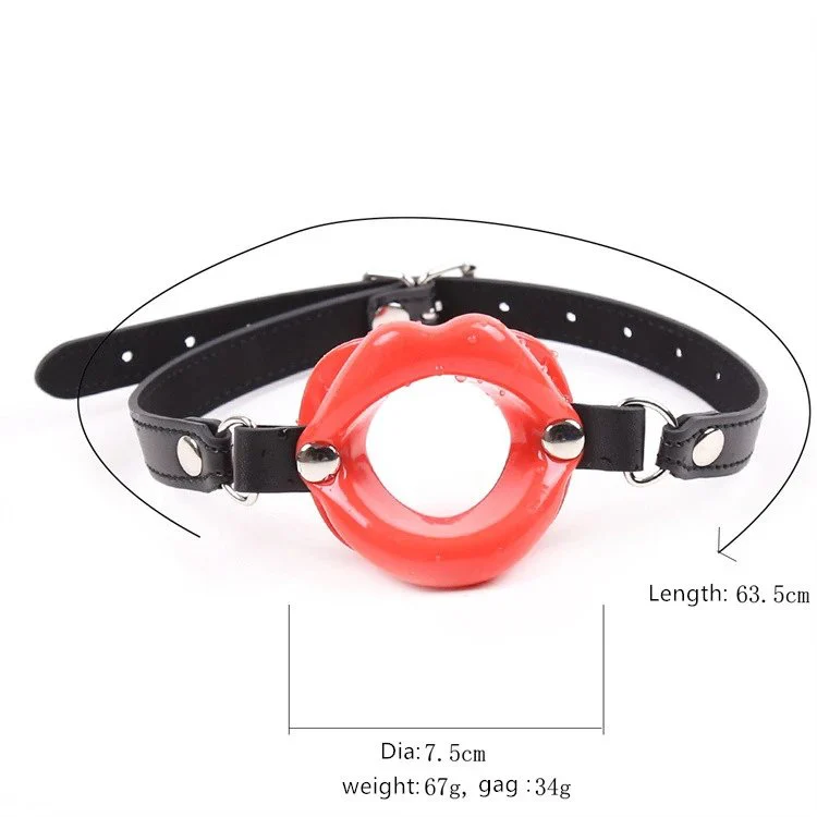 Adjustable Fetish Adult Oral Sex Toy Silicone Lip Sexy Open Mouth Gag With Lock Leather Strap