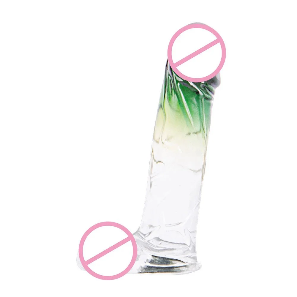 Female Masturbation Realistic Transparent Double Color Crystal Dildo Suction Cup Jelly Dildo Toy