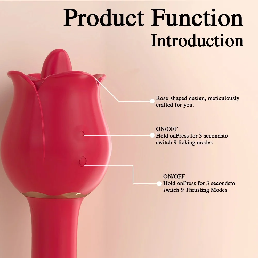 Rose-Shaped Female Vibrator Tongue-like Tongue-Flicking Vibration Telescopic Insertion USB Rechargeable Waterproof IPX7