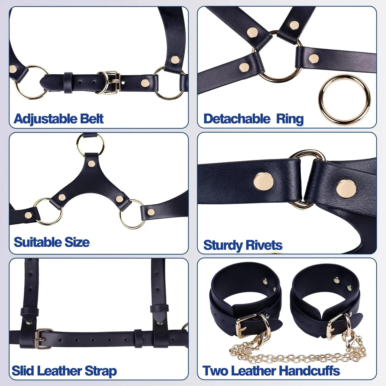 Adjustable Breast Harness Sexy Lingerie Strap on Waist Handcuffs Ankle Thigh Cuffs Sex Bondage BDSM Kits Restraints Set Sex Toys