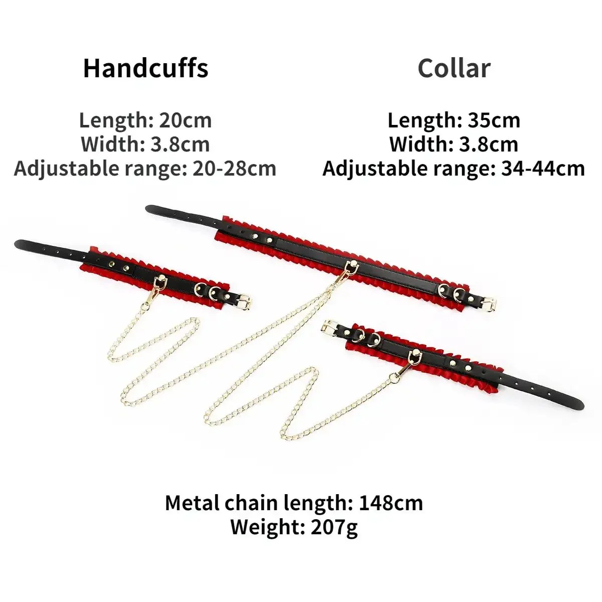 Adjustable Gold Chain Neck Handcuffs BDSM Bondage Restraints Set Adult Game Fetish Slave Handcuffs to Collar for Woman Couples