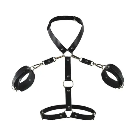 PU Leather Harness Body Chest Straps Bondage Handcuffs Bed Restraint Punk Waist Belt Kit Bondage Set for Couples Women