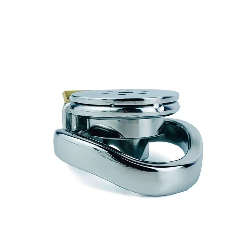 Male Penis Control Chastity Cage Devive Metal Stainless Steel Chastity Lock Hollow Flat Cage Sex Toys for Couple