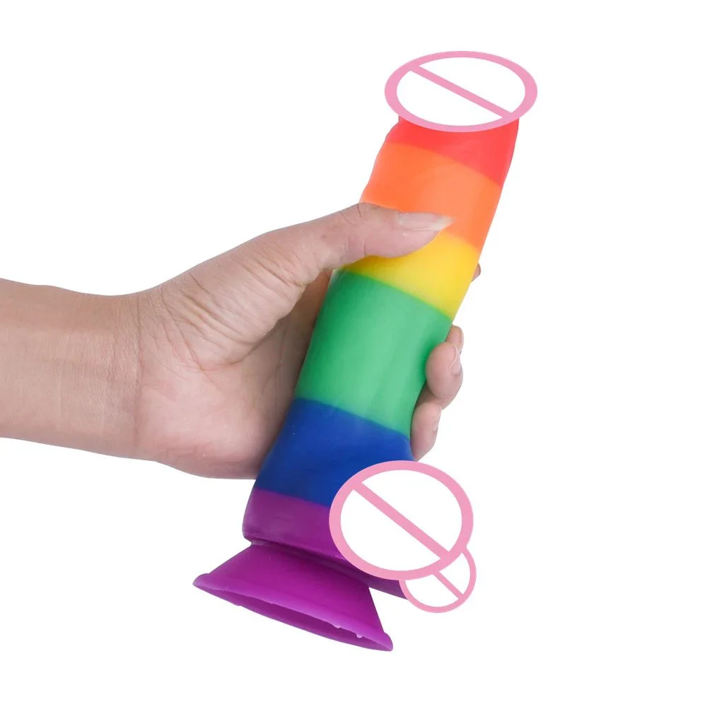 Realistic Huge Rainbow Dildo With Suction Cup Faked Penis Sex Toy for Woman Erotic Adult Game
