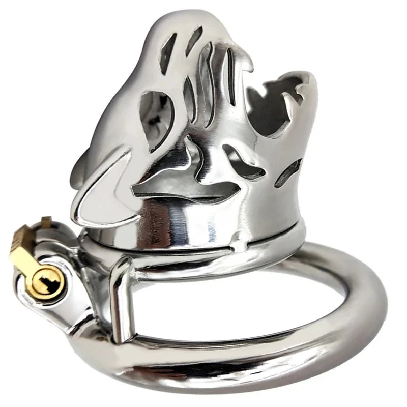 Leopard Shaped Stainless Steel Male Chastity Cage Metal Cock Ring Frrk Penis Cage with 40 45 45mm Cock Ring Sex Toys for Men