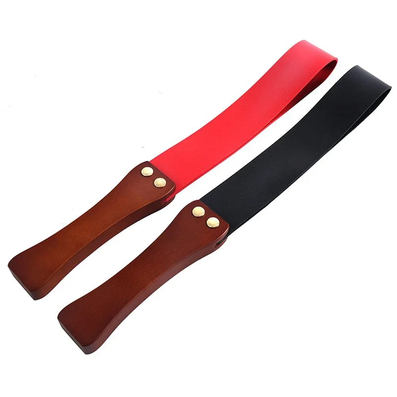 Adult Sex Game Bondage Sexy Whip Leather Paddle Spanking with Wooden Handle