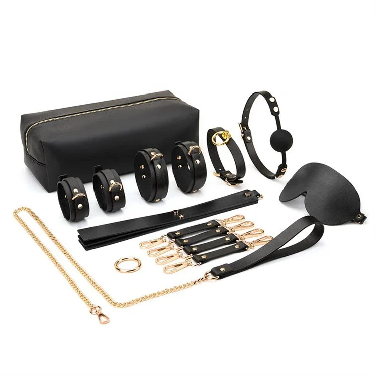 Adult Sex Toys for Couples 9PCS Sexy Eye Mask Cuffs Flogger Genuine Leather Bondage Set
