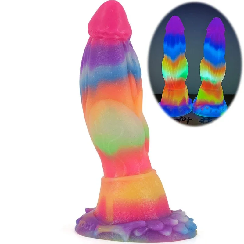 7.8 Inch Middle Size Silicone Dildo Glow in Dark Luminous Dragon Dildo Sucker for Beginners Butt Plug