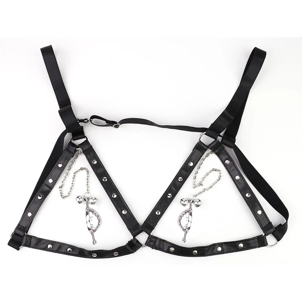 Quality Collar With Nipple Clamps Female Bondage Long Chain and Leather Belt Sex Toys for Couples Game