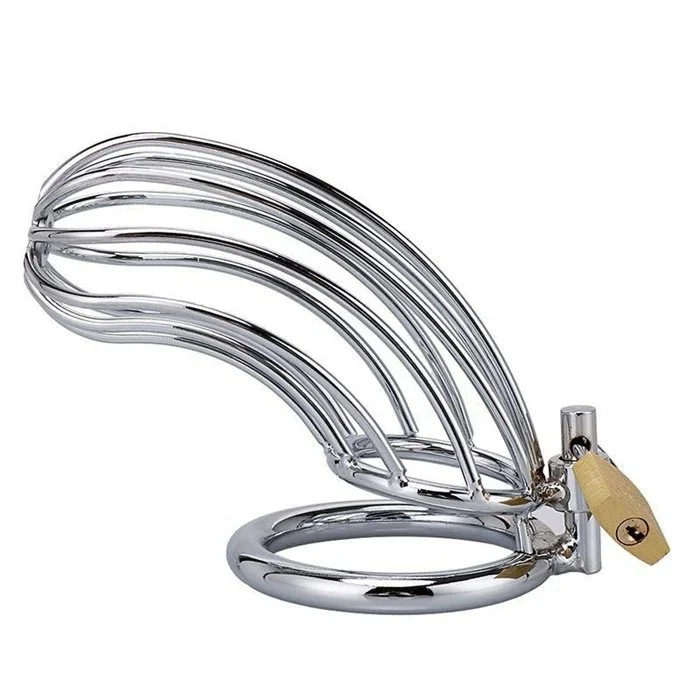Male Adult Sex Toys Stainless Steel Cock Cage Chastity Device with 3 Active Rings Adult Bondage Gear