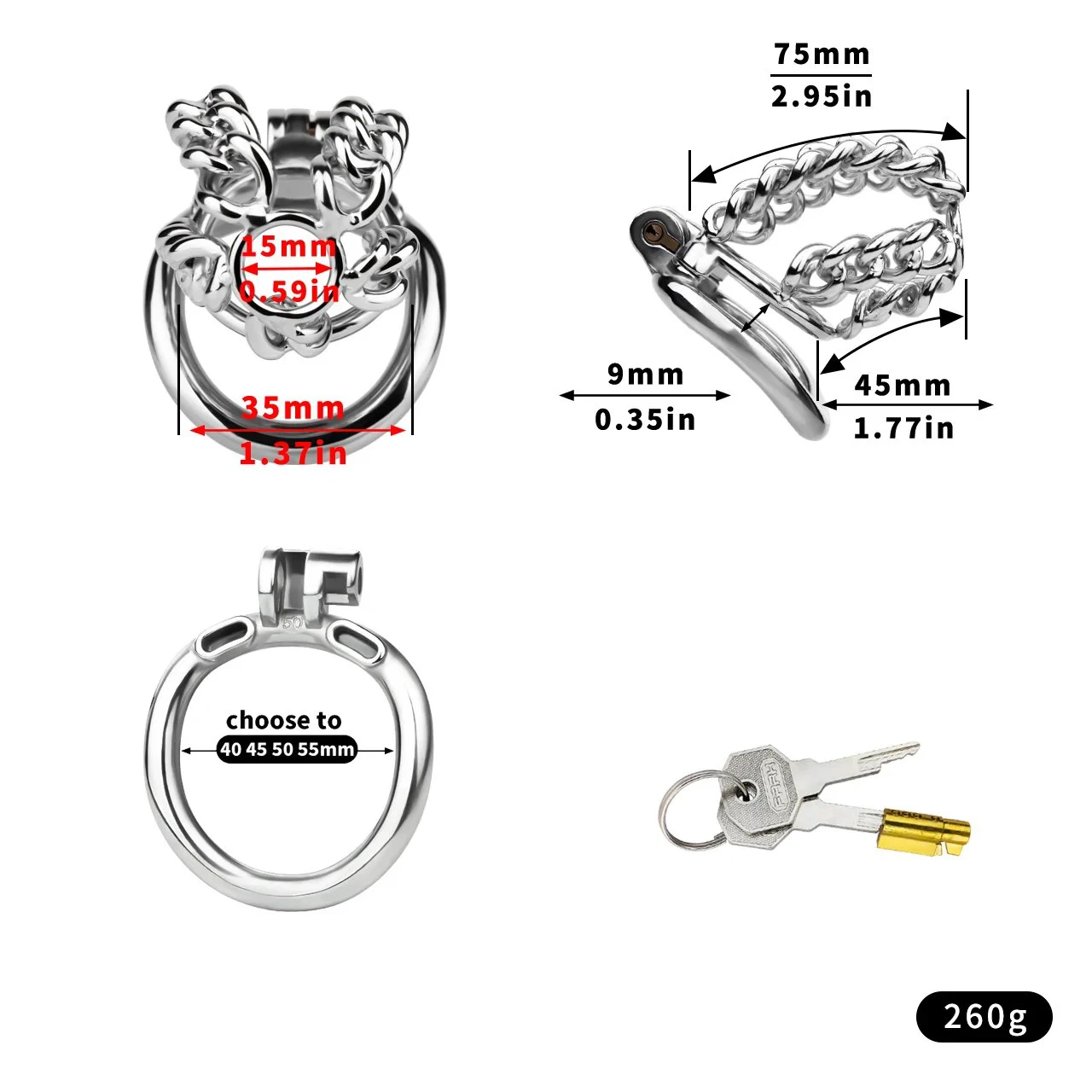 Linkage Chain Hollow Chastity Belt Cock Cage Stainless Steel Urethral Lock Penis Resistant Device for Adult Men