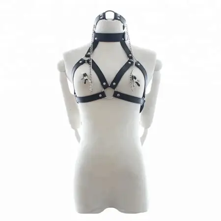 Sex Couple Leather Neck and Breast Belt Female Sex Bondage