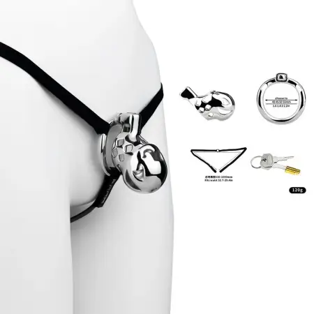 Male Penis Chastity Device with Restraint Strap Metal Construction Three Sizes for Easy Wear Product