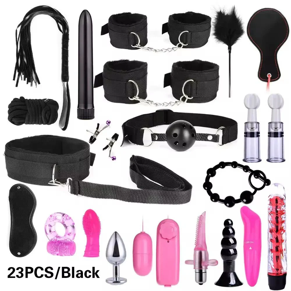 Sex Products Erotic Toys for Adults Sex Bondage Set Handcuffs Nipple Clamps Gag Whip Rope Sex Toys for Couples