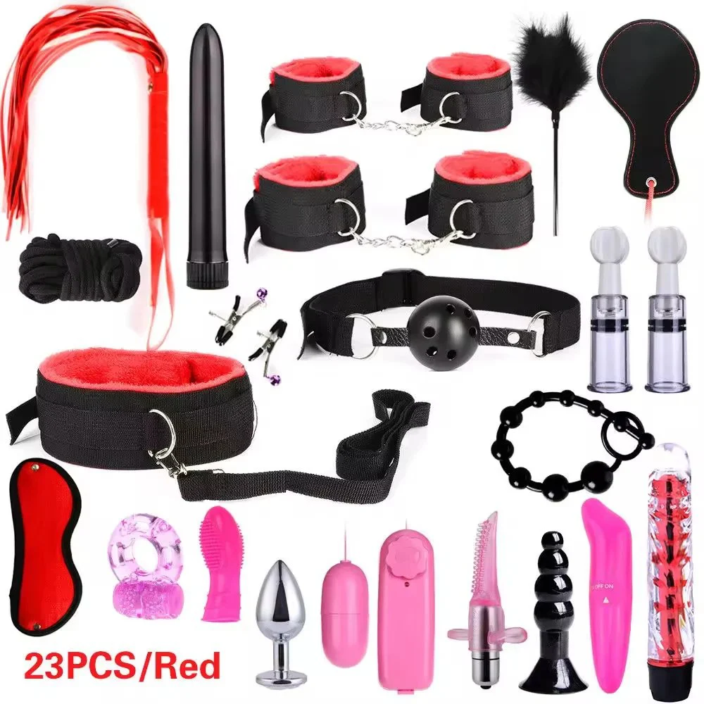 Sex Products Erotic Toys for Adults Sex Bondage Set Handcuffs Nipple Clamps Gag Whip Rope Sex Toys for Couples