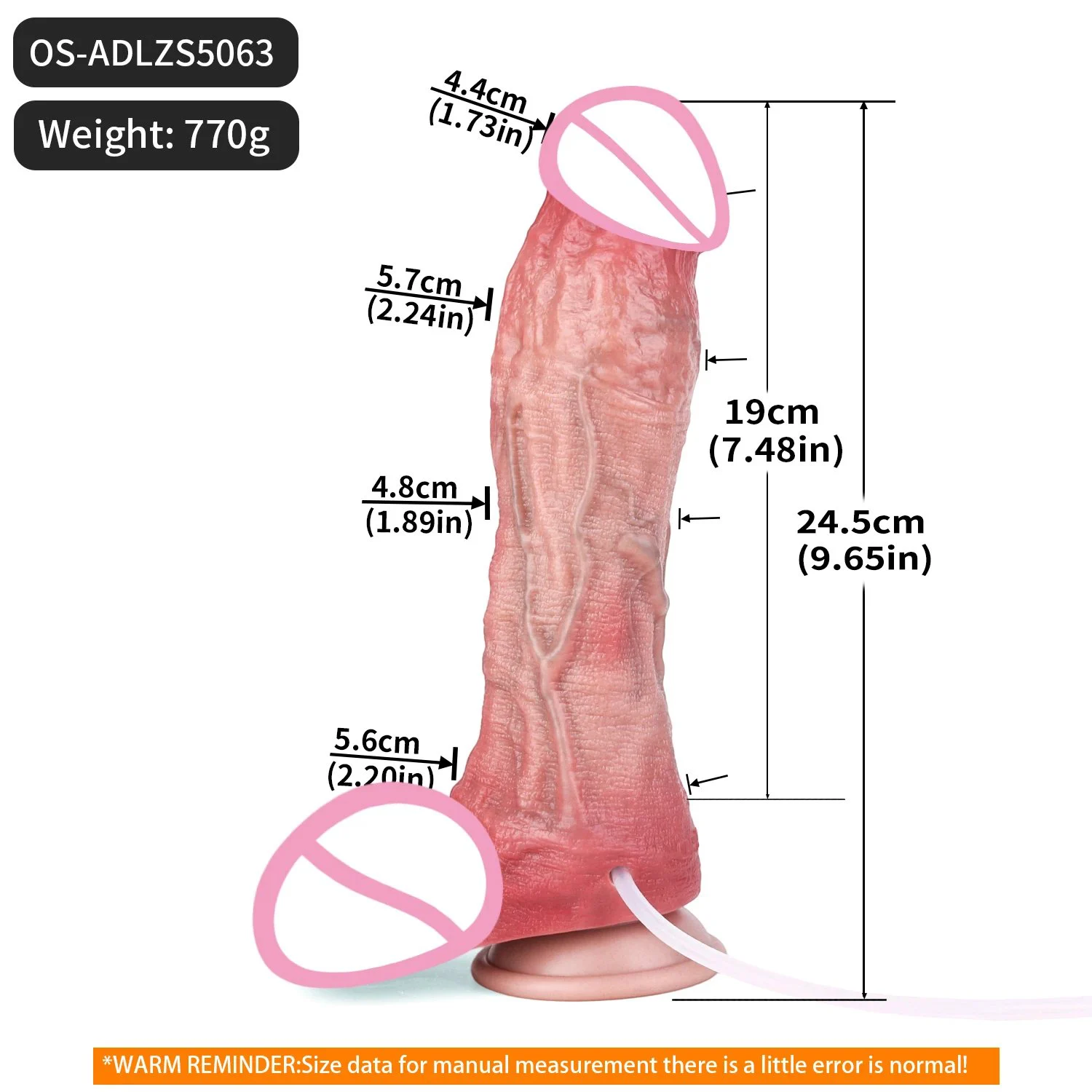 Safety Silicone Suction Cup Dildo Suitable for Adults, Water-jet Dildo with Double-layer Construction Sexual Toy