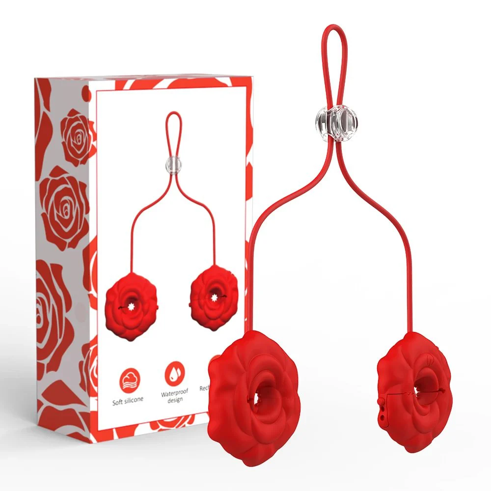 APP Control Adult Sex Toy for Women Rose Nipple Clamps Vibrator with 9 Vibration Modes USB Power Chest Nipple Stimulator