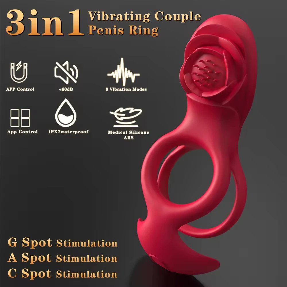 Vibrating Male Silicone Cock Ring Rose Style Penis Delay Ejaculation Sex Ring for Men