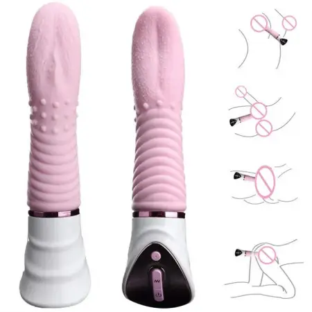 Rechargeable 10 Vibe Modes G Spot Heating Dildo Tongue Licking Vibrator Woman Sex Toys