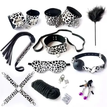 10PCS Fetish Restraint Sex Toys Set for Couples Whip Cuffs Ankle Leopard Bondage Kit