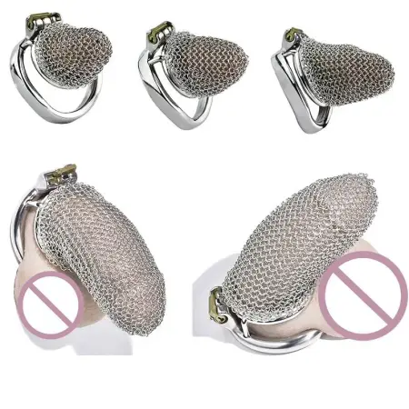 Mesh Chastity Cage Lightweight Anti-escape Adjustable Cock Cage Strap on Dildo Penile Lock Ring