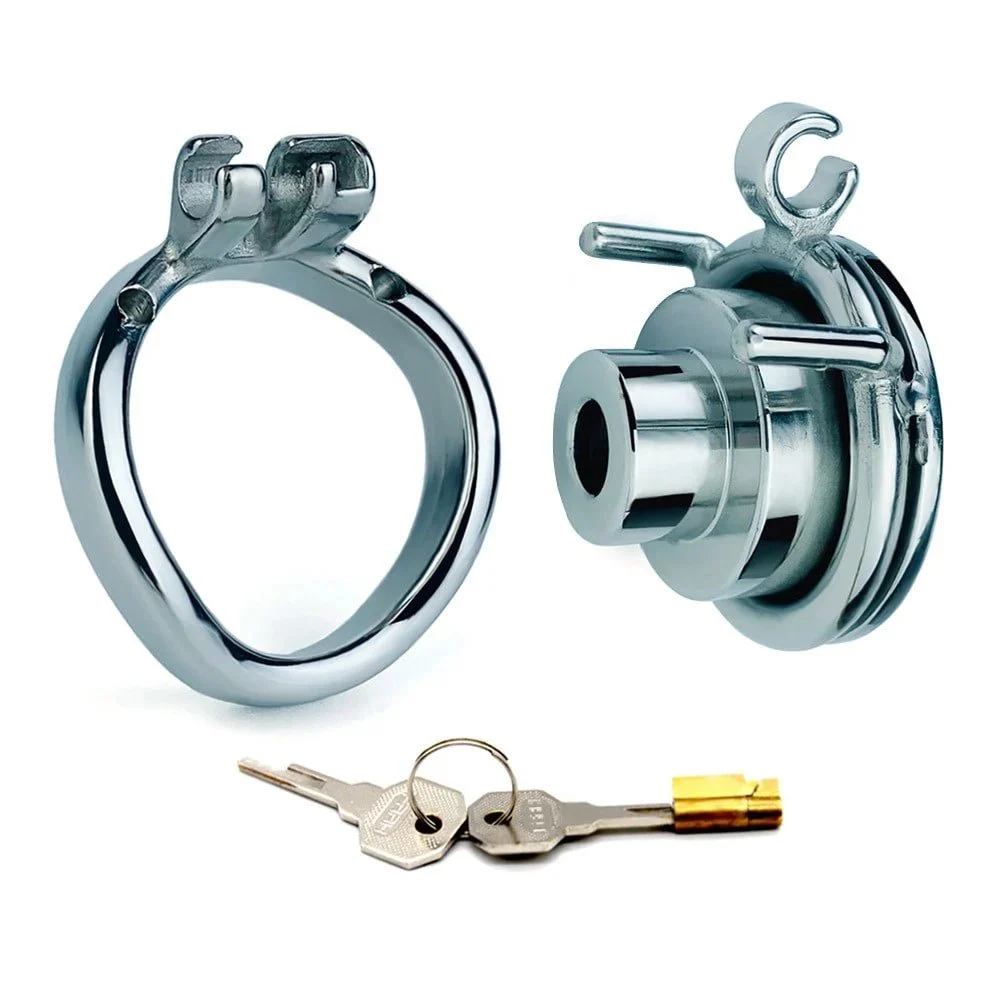 Male Penis Control Chastity Cage Devive Metal Stainless Steel Chastity Lock Hollow Flat Cage Sex Toys for Couple