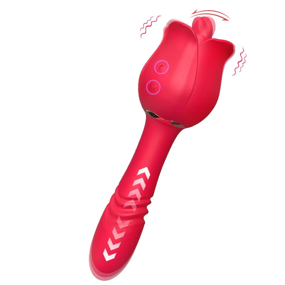 Rose-shaped Vibrator for Female Use Tongue-like Tongue-Flicking Vibration and Telescopic Insertion