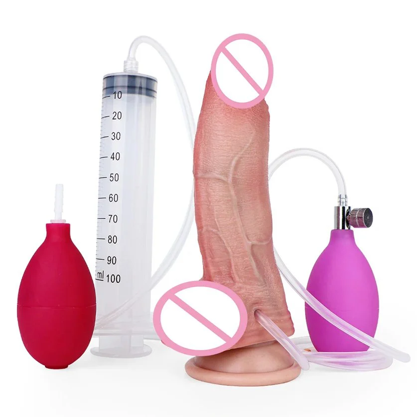 Inflatable Ejaculation Dildo Artificial Soft Silicone Spray Dildo Penis Massage Vagina Simulation Sex Dildo Toy