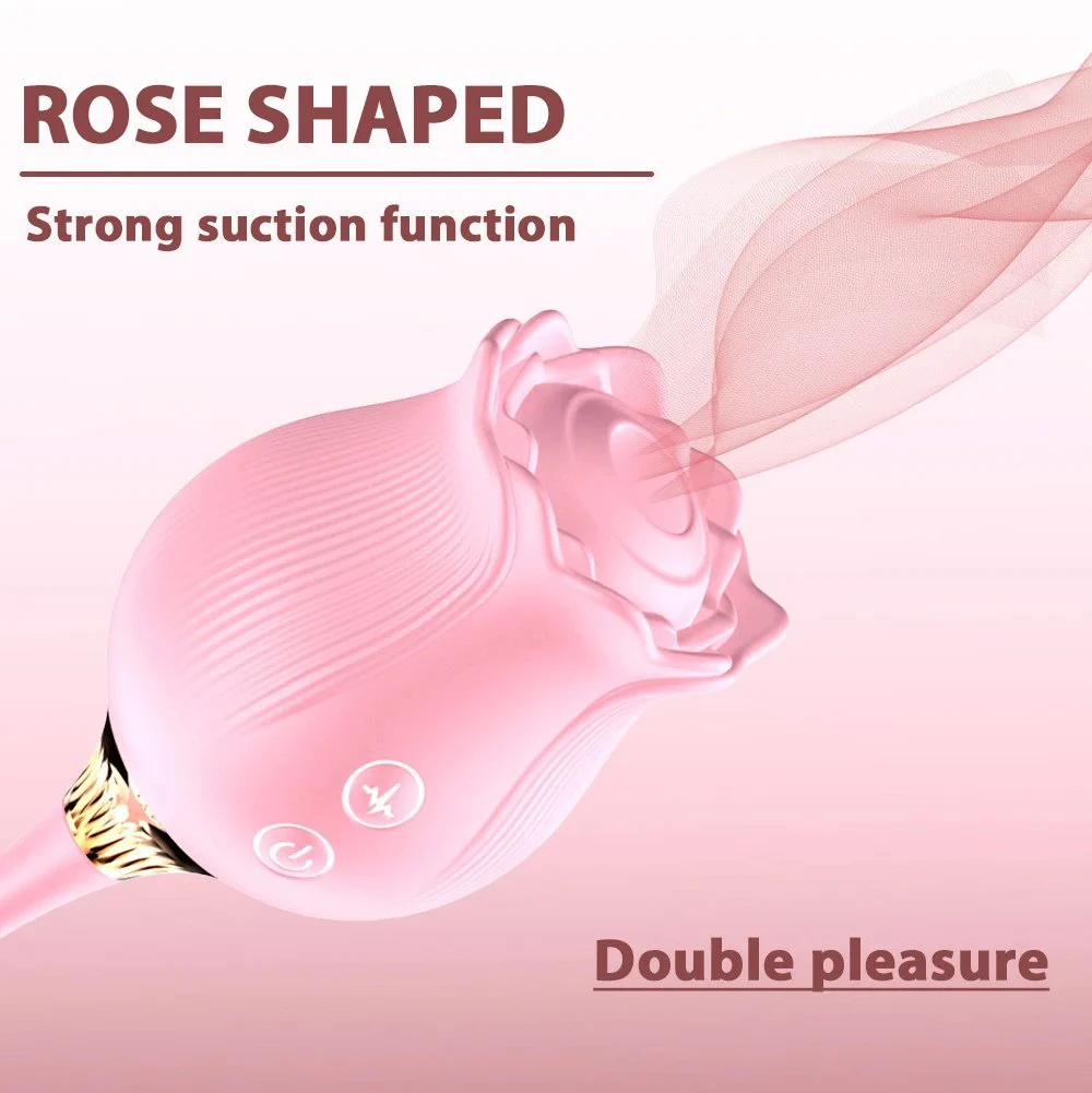 Rose Flower Shaped Silicone Dildo Vibrator Woman's Thrusting Tongue Extension Sex Toy with Clit Sucking Feature