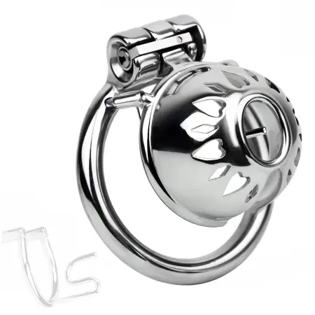 Premium Male Chastity Cage with Stealth Lock 4 Base Rings & 2 PA Ring Options Bird Lock Style for BDSM Bondage Play