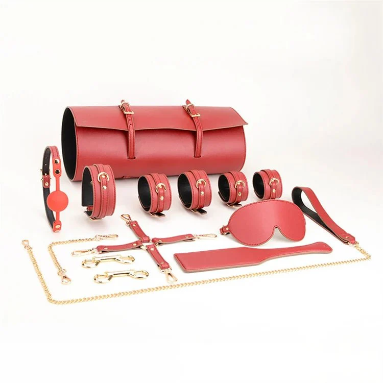 Sexy Eye Mask Handcuffs Mouth Ball Gag Luxury Genuine Leather Bondage Set Sex Toys for Couple