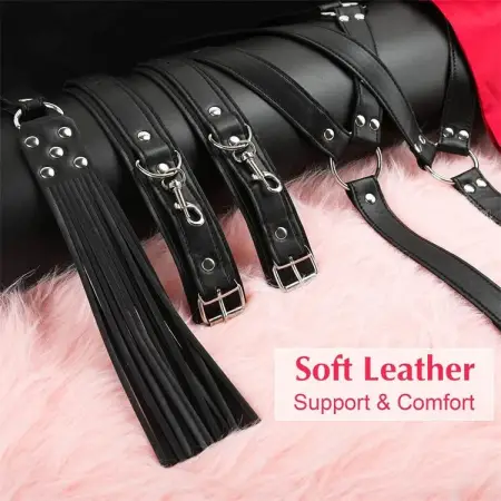 Silk Satin Blindfold Sexy Whip Eye Mask Set Leather Neck Collar Handcuff Bondage Sex Toys for Couple