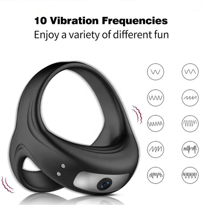 10 Frequency Vibrating Silicone Cock Ring with Dual Holes Penis Ring Male Sex Toys for Delay Ejaculation