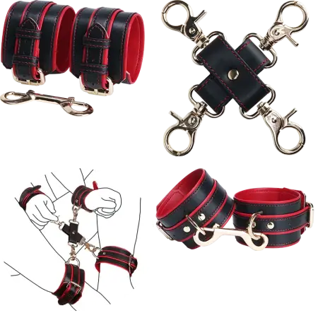 4-Way Cross Hog-Tie Connector with Wrist & Ankle Cuffs for Bondage Restraint,Bondage Kit,Four Cuff Adjustable Sex Toy Adult
