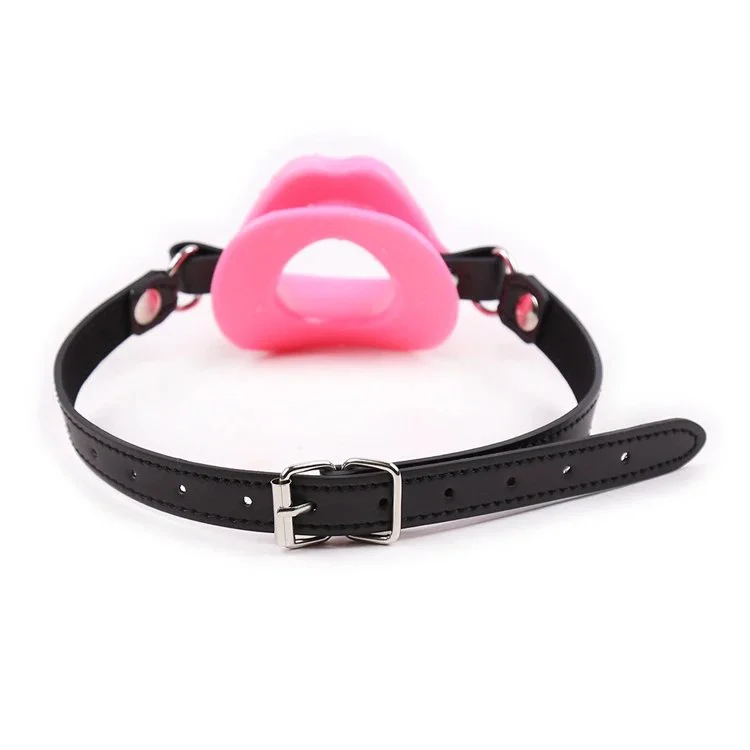 Adjustable Fetish Adult Oral Sex Toy Silicone Lip Sexy Open Mouth Gag With Lock Leather Strap