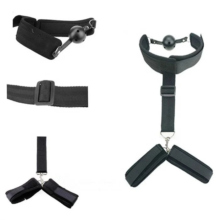 Adjustable Handcuff and Mouth Gag Couple Bondage Gear Sex Toys for Restraining and Play